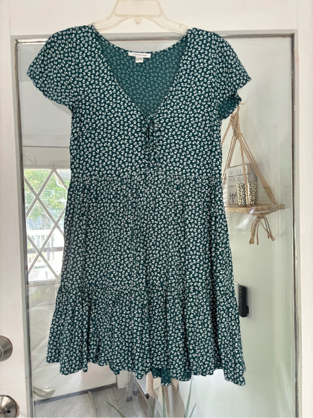 American Eagle Teal Green Mini Floral Dress